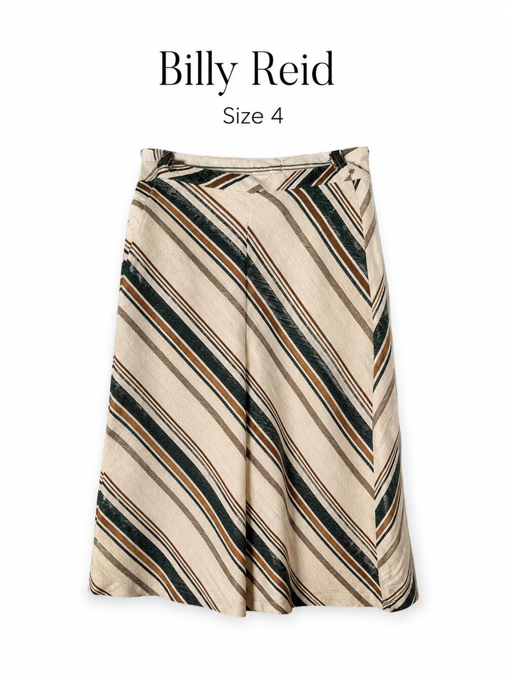 Billy Reid Skirt Size 4 Made in Italy Striped A-Line Midi Skirt Neutral